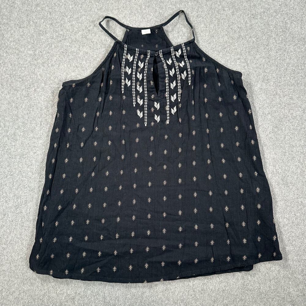 Old Navy Gauzy Embroidered Tank Top Women's Small Black Keyhole Sleeveless Boho